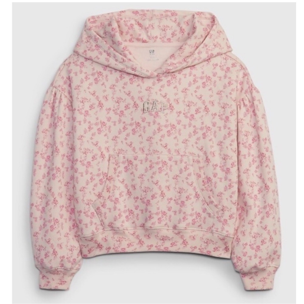 Gap × LoveShackFancy Collab Pink Floral Cropped Logo Hoodie Girls Size Medium